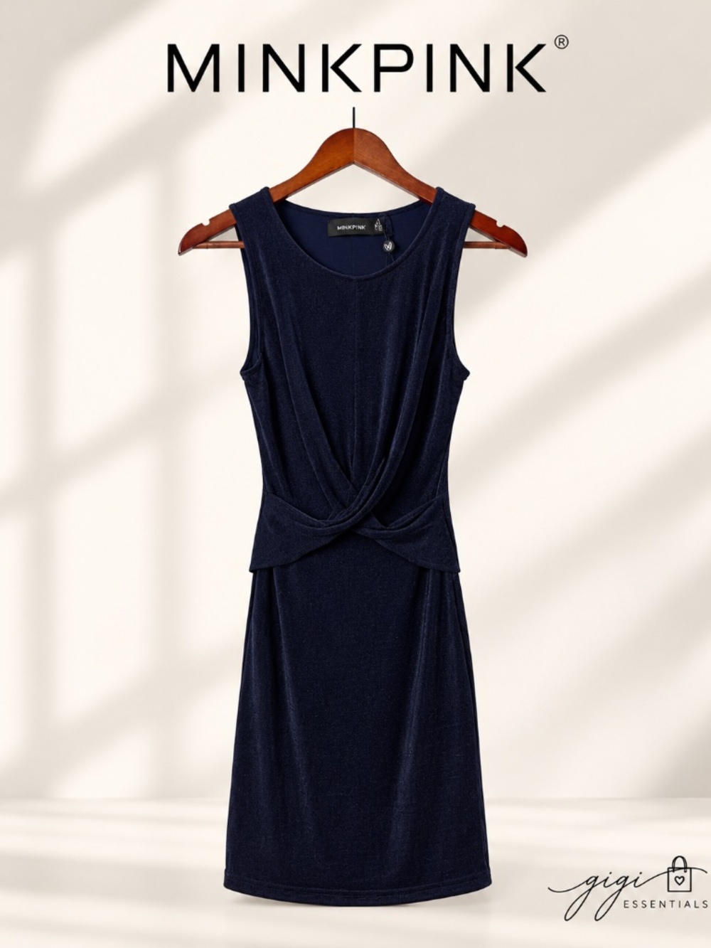 MINKPINK Navy Blue Shimmer Twist-Front Sleeveless Dress Size XS (NWT)